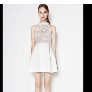Missguided White Lace Halter Neck Fit and Flare Mini Dress US 8 (a-27)